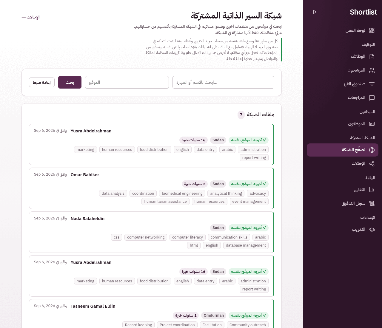 شبكة السير الذاتية المشتركة: التصفّح والإحالة